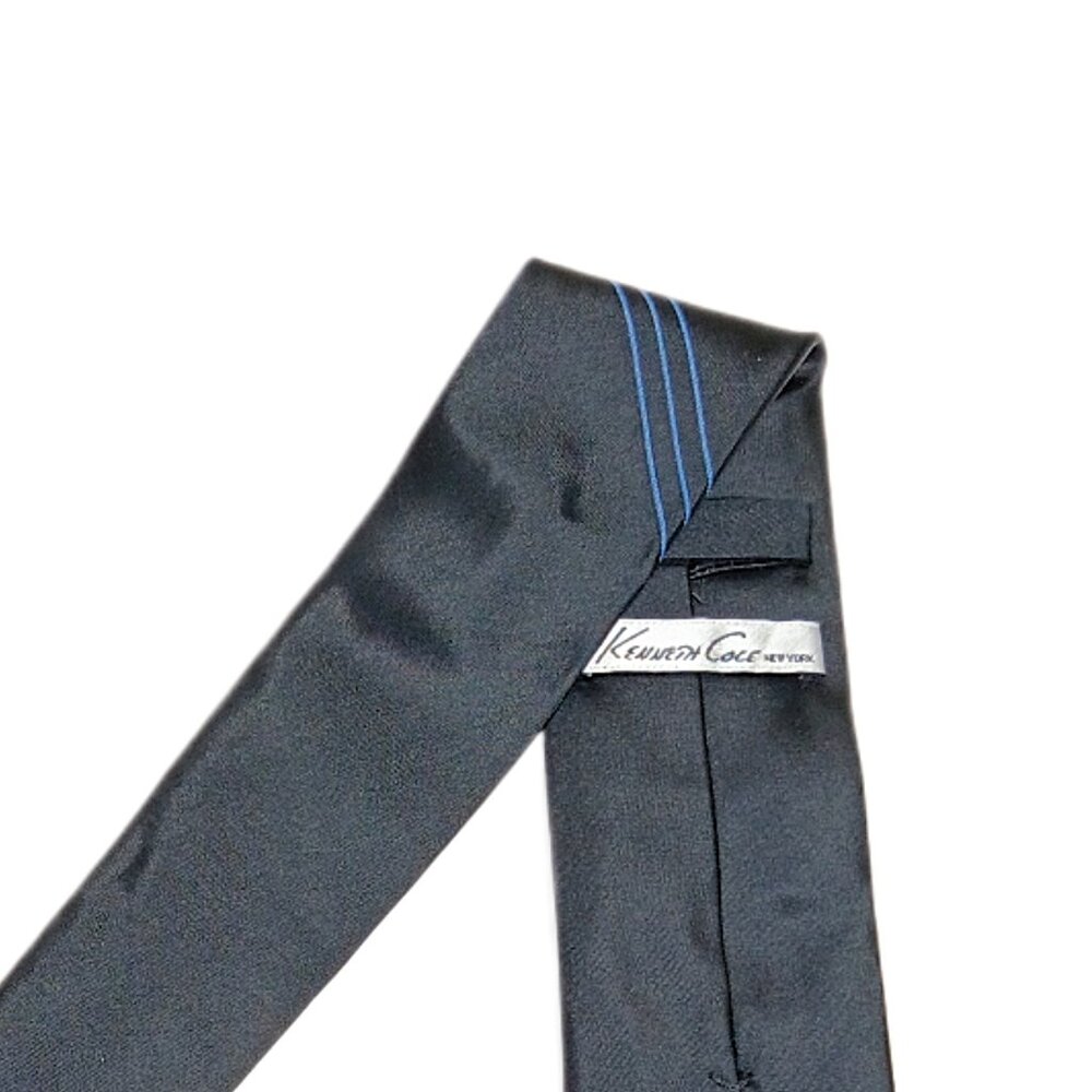 Kenneth Cole Silk Tie Men’s Long 63” Black Blue Stripe Corpcore Designer Skinny - Picture 4 of 4